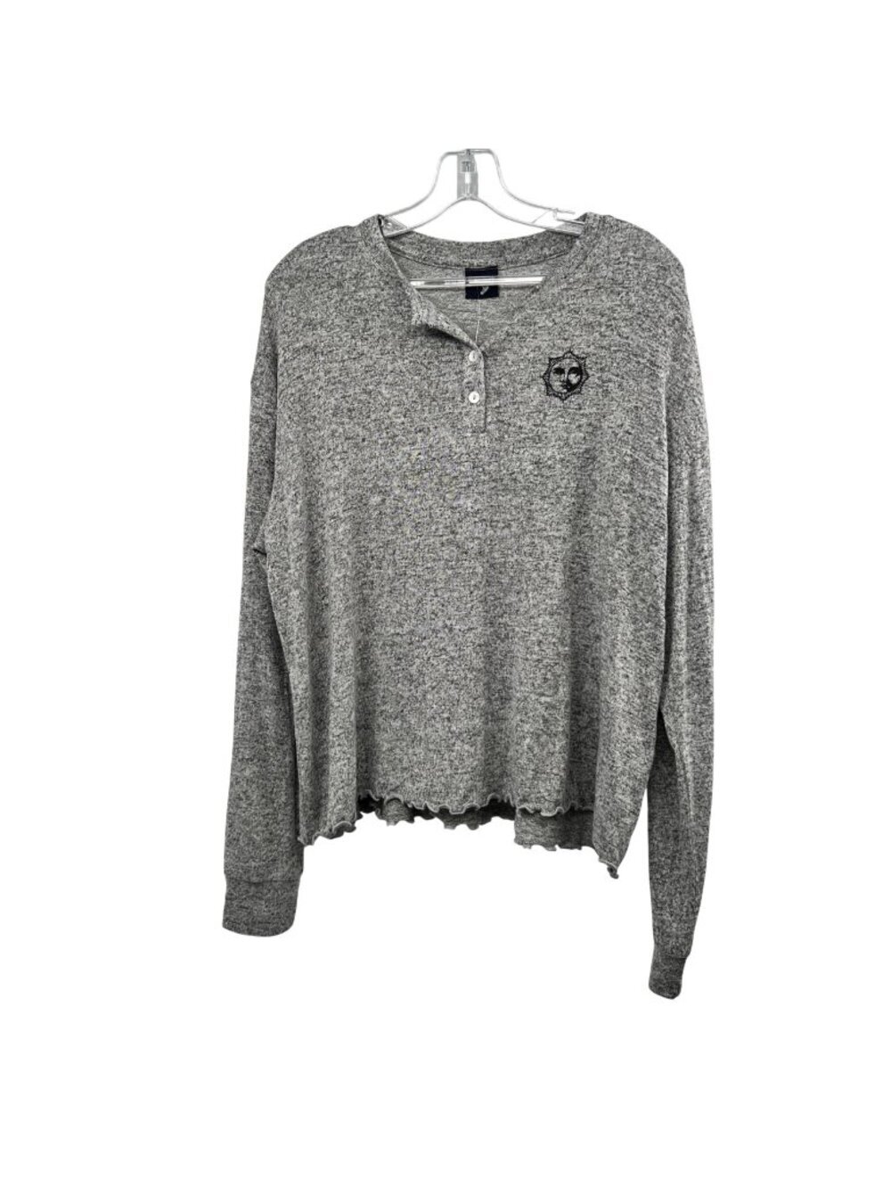 Spirit Jersey Womens Graphic Henley Top Knit Gray/Black Size Large New